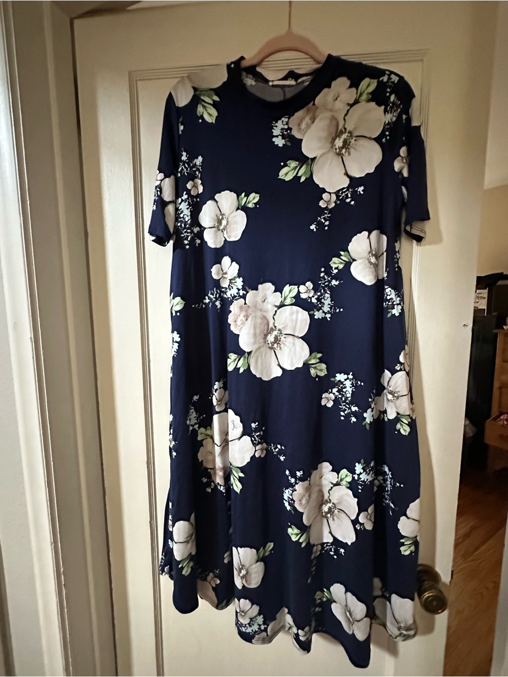 Reborn J Navy Floral Midi Dress with Cream Blooms